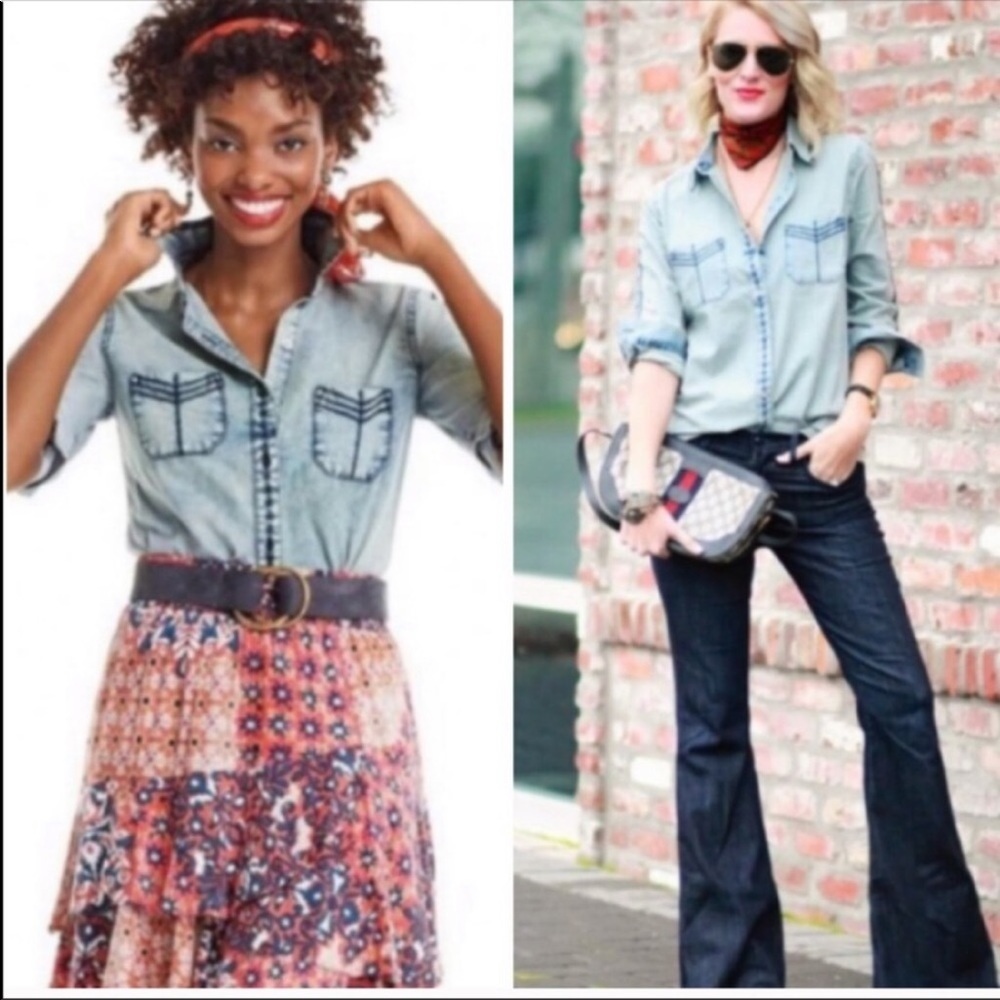 Cabi Bardot Embroidered Chambray Button Down (style 5058)